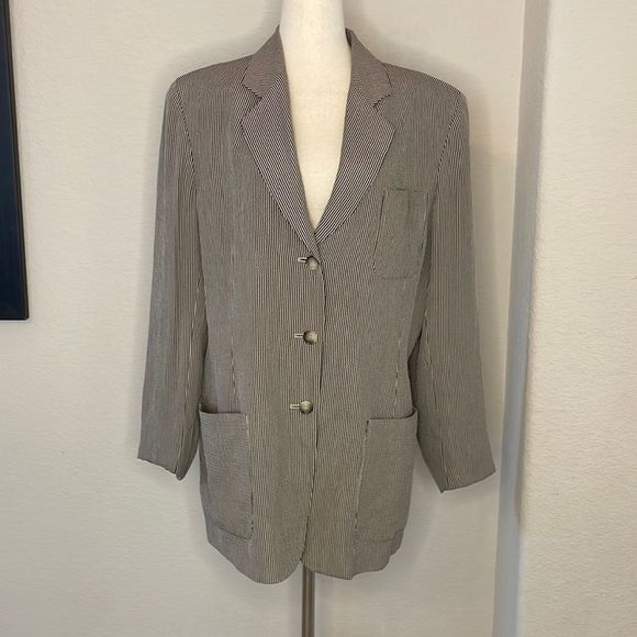EMANUEL vintage 90’s black/tan vertical stripe blazer - Picture 1 of 6